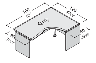 FORMAT стол покрытие P.V.C.(левый поворот)д.160*ш.120\80*в.72см