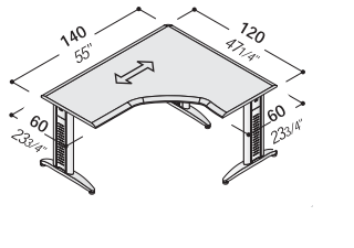 FORMAT стол с металлическими опорами.Покрытие P.V.C.(левый поворот) д.140*ш.120(60)*в.72см